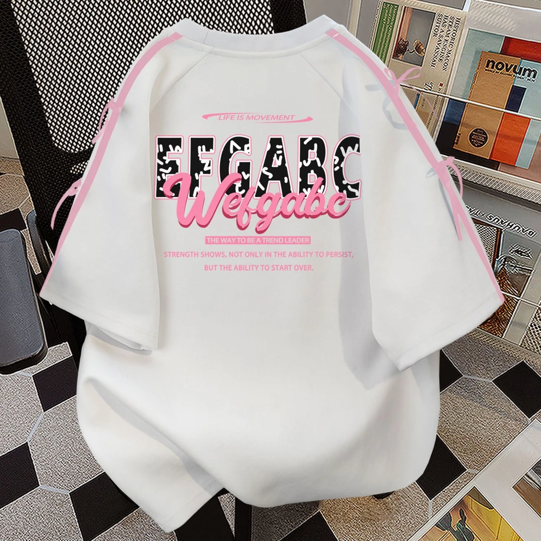 100%纯棉美式高街字母短袖t恤男女夏季oversize宽松休闲情侣上衣