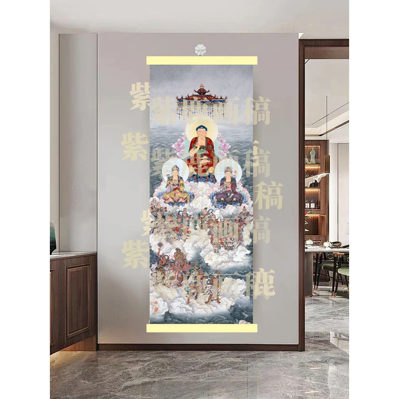 [635东方三圣]60x120cm现代简约挂轴装饰画办公室家居装饰画