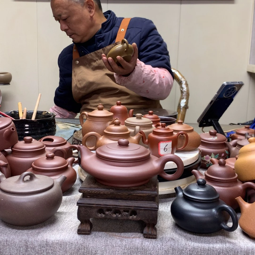 紫泥茶壶虚扁200 C半手工制作