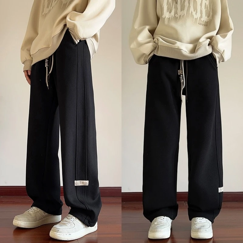 男春秋裤子抽绳松紧腰卫裤宽松百搭潮流长裤春秋季时尚直筒休闲裤