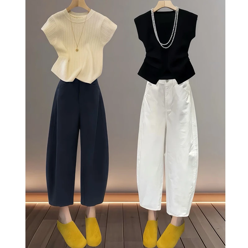 2025秋冬爆款大码女装高腰宽松哈伦裤梨形身材显瘦弯刀阔腿九分裤