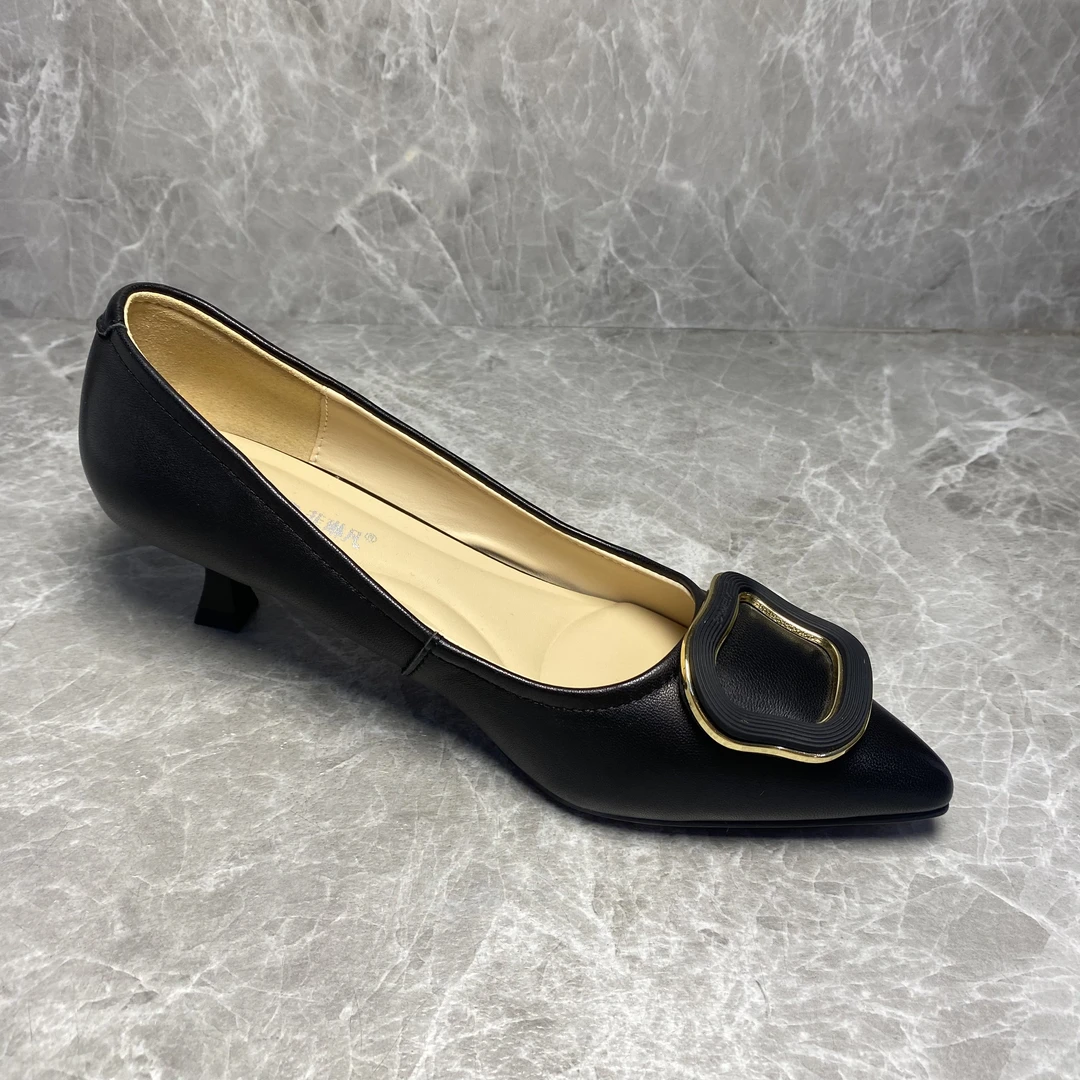 细跟浅口羊皮单鞋28056黑色