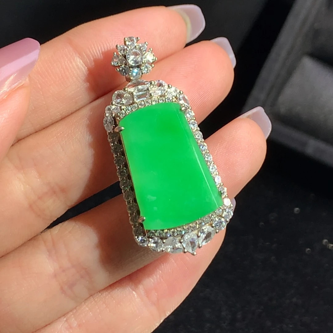 翡翠银S925镶嵌颈饰天然翡翠