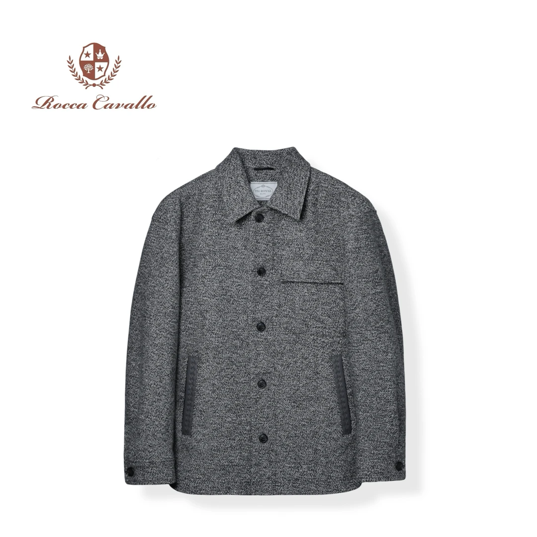 <老钱时尚>男士秋冬羊毛双色提花拼接绵羊皮老钱风夹克外套 79007