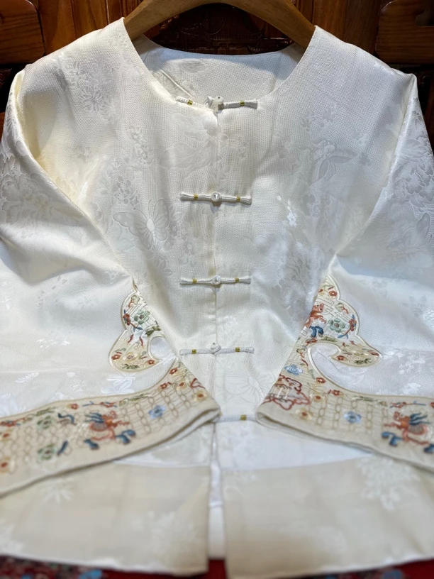 【麟韵华裳•新中式】新款重工刺绣桑蚕丝花萝中正襟外套国风