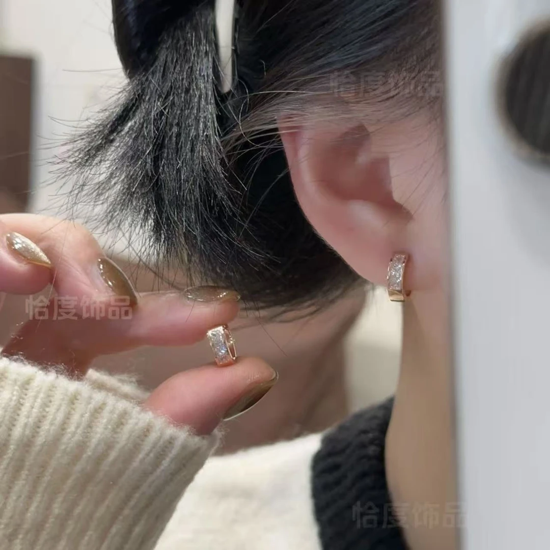 铜合金耳饰 奢镶锆石玫瑰金色圈圈耳扣