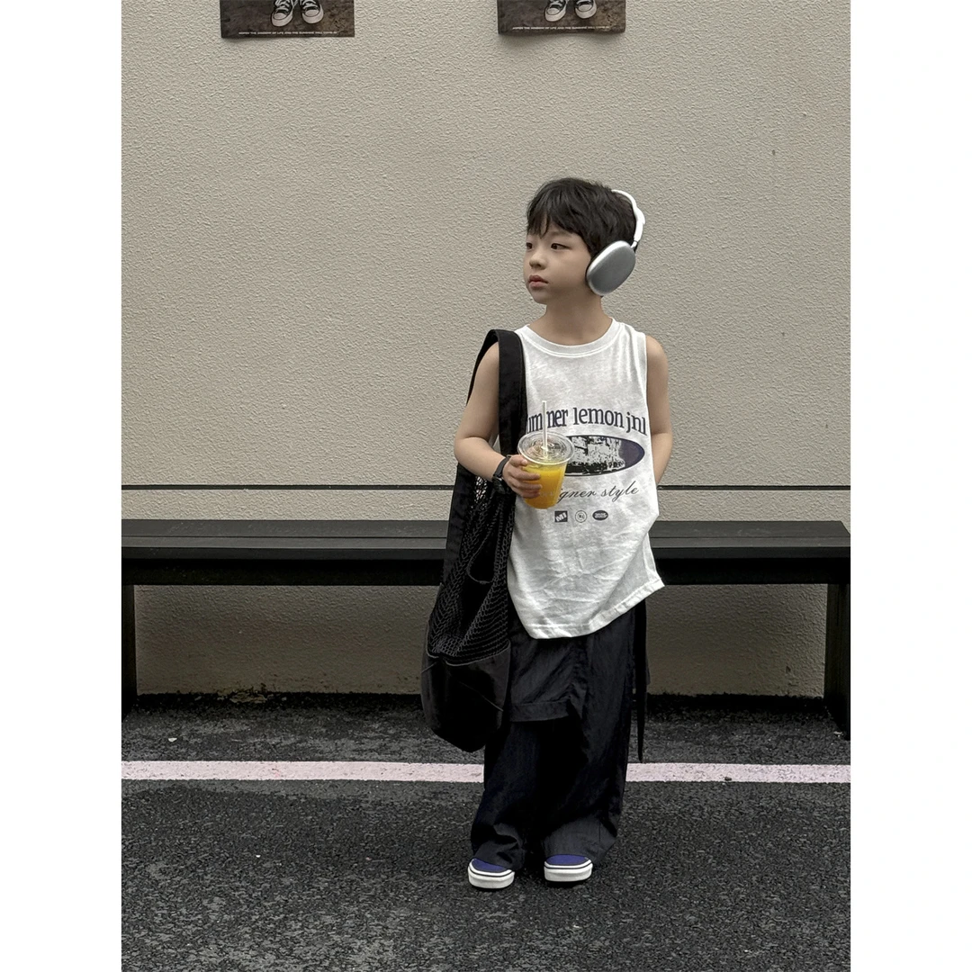 in 爱：nl25夏季韩版男童潮酷背心儿童字母印花纯棉透气上衣90865