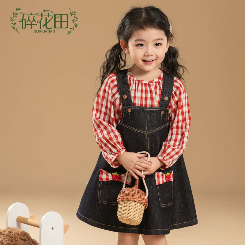 儿童裙子女中小童草莓尖尖背带裙W05