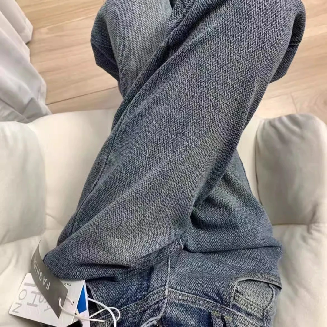 高腰直筒麦穗牛仔裤女大码显瘦宽松时尚休闲加厚百搭春秋春季夏季