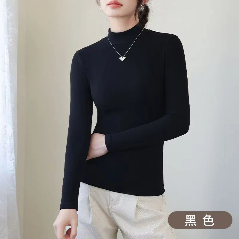 （棉小伊香蒲绒打底衫）女士蒂芙妮罗纹半高领德绒打底衫6101
