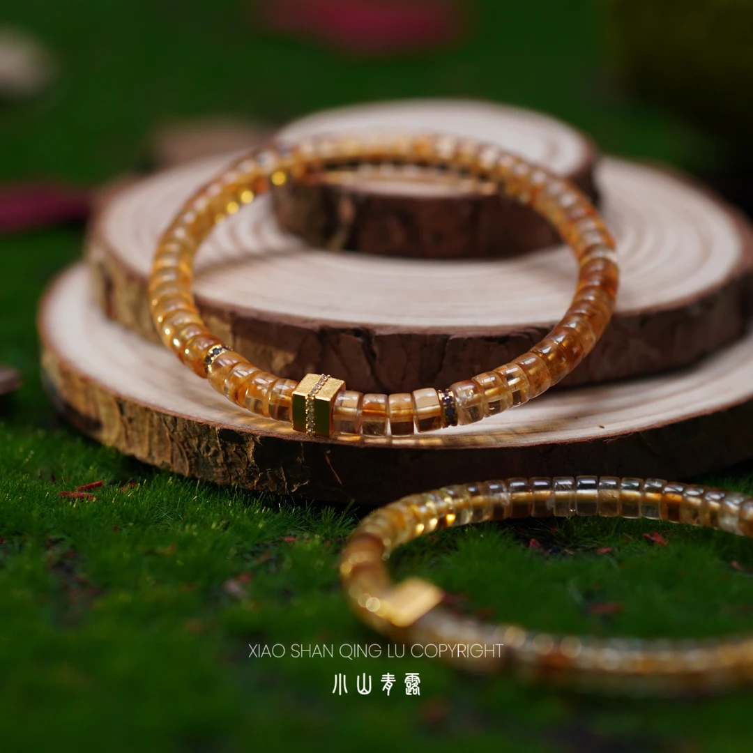 【JL1598】黄水晶直切手串S925银镶嵌 长18cm 珠5-6mm-多样性发其一