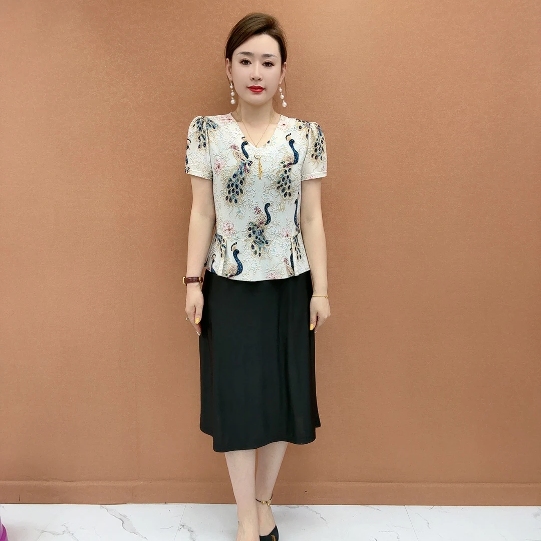 薄款常规宽松型连衣裙中老年女装冰丝麻衫时尚洋气碎花（二店）