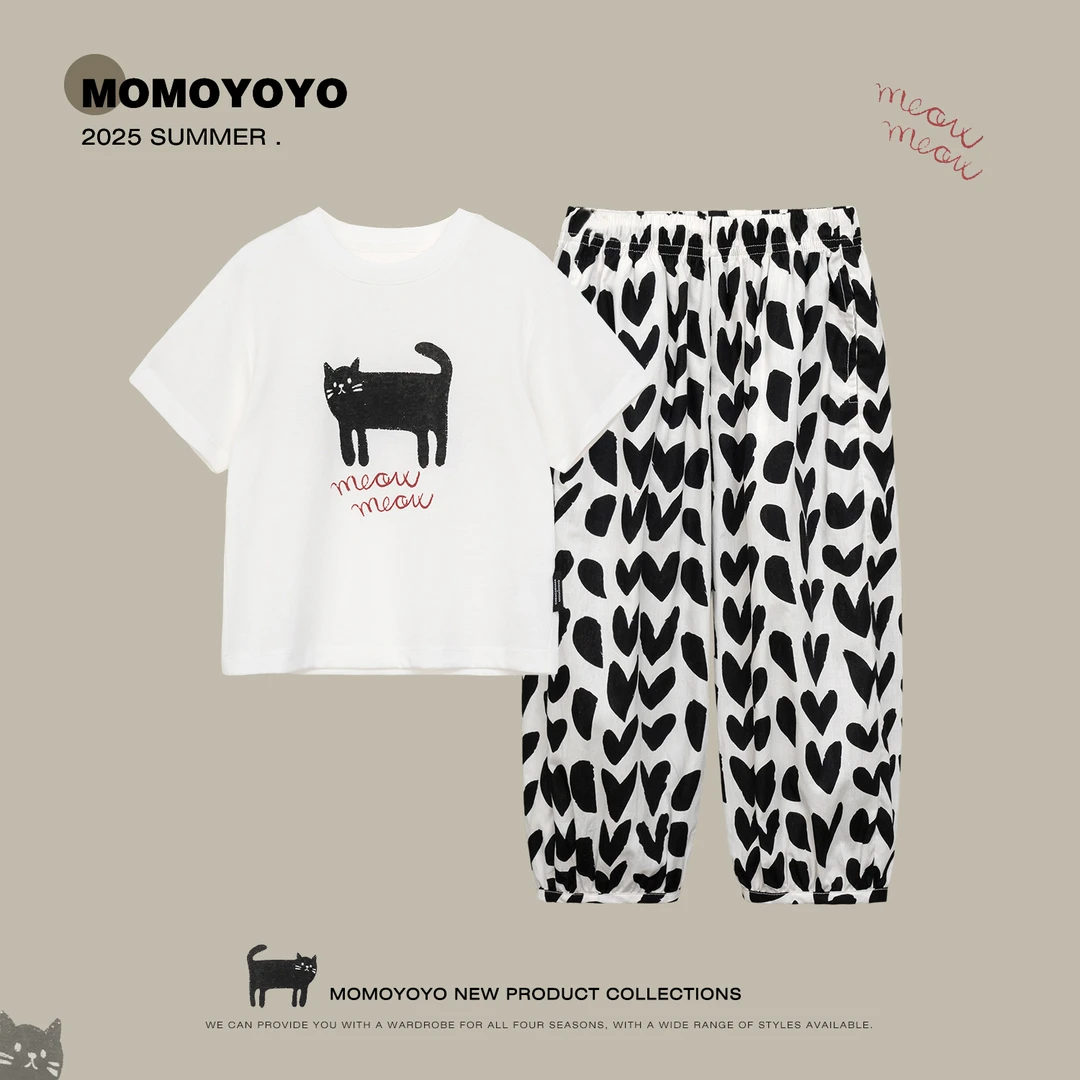 【爱心喵】夏季女童爱心休闲九分裤/小猫短袖T恤8353X/8352X