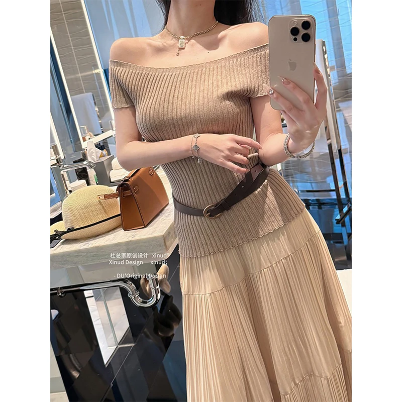 杜总家 简单就迷人*夏季针织纯欲性感一字肩韩系修身显瘦女上衣