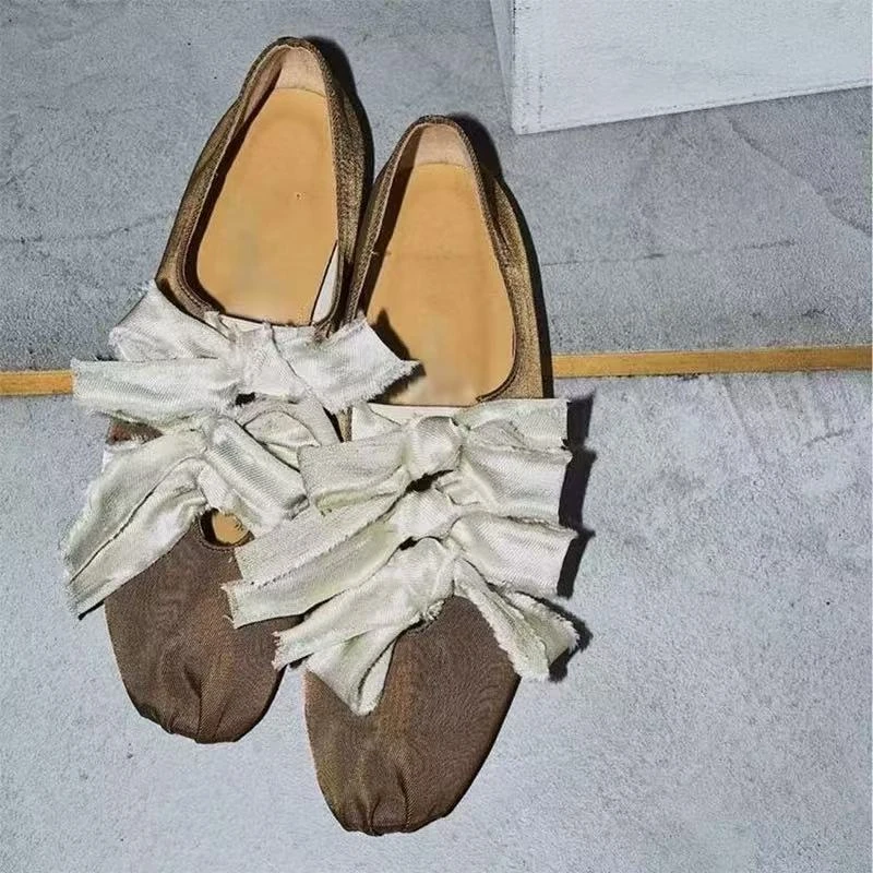 牛皮版~小众蝴蝶结芭蕾舞鞋2025年新款百搭圆头休闲平底鞋单鞋女