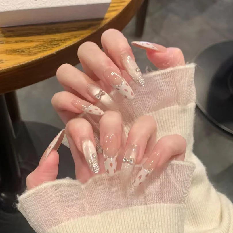 小清新穿戴甲手工蝴蝶美甲猫眼法式裸色穿戴甲甲片高级感