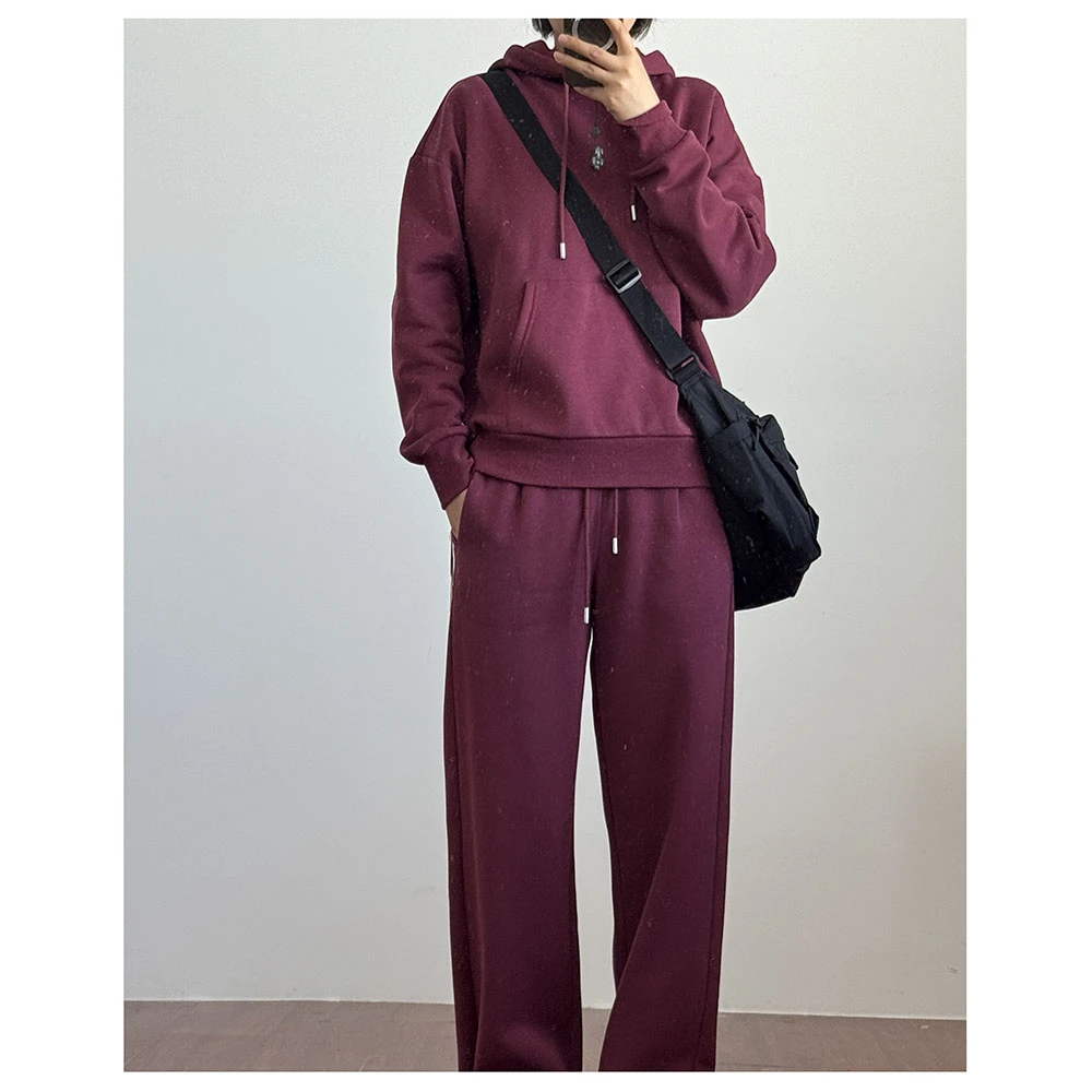 TZ028秋冬新款女士休闲宽松松紧腰加绒直筒休闲长裤女