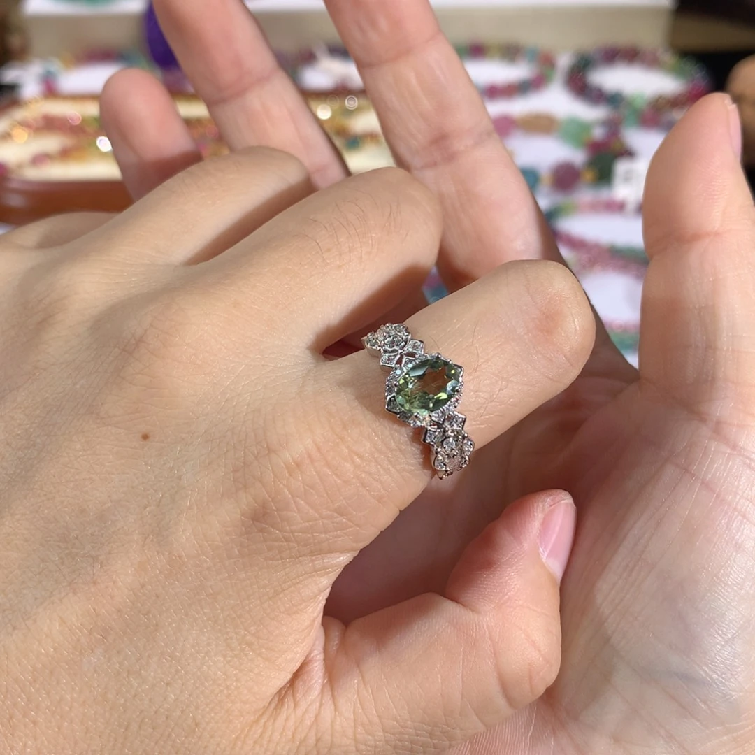 碧玺银S925镶嵌戒指戒指