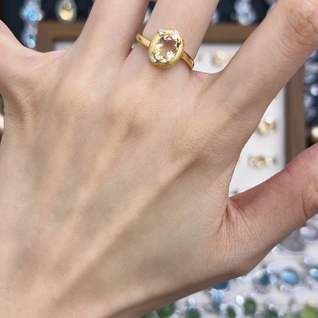 黄晶银S925镀金镶嵌戒指