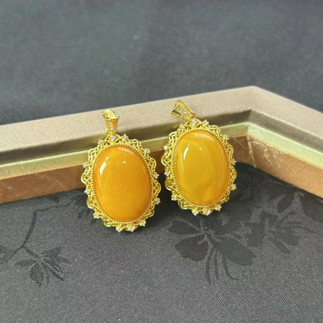 【睿泽鉴宝】S925蜜蜡蛋面吊坠多样性发一 22*15 AE0529