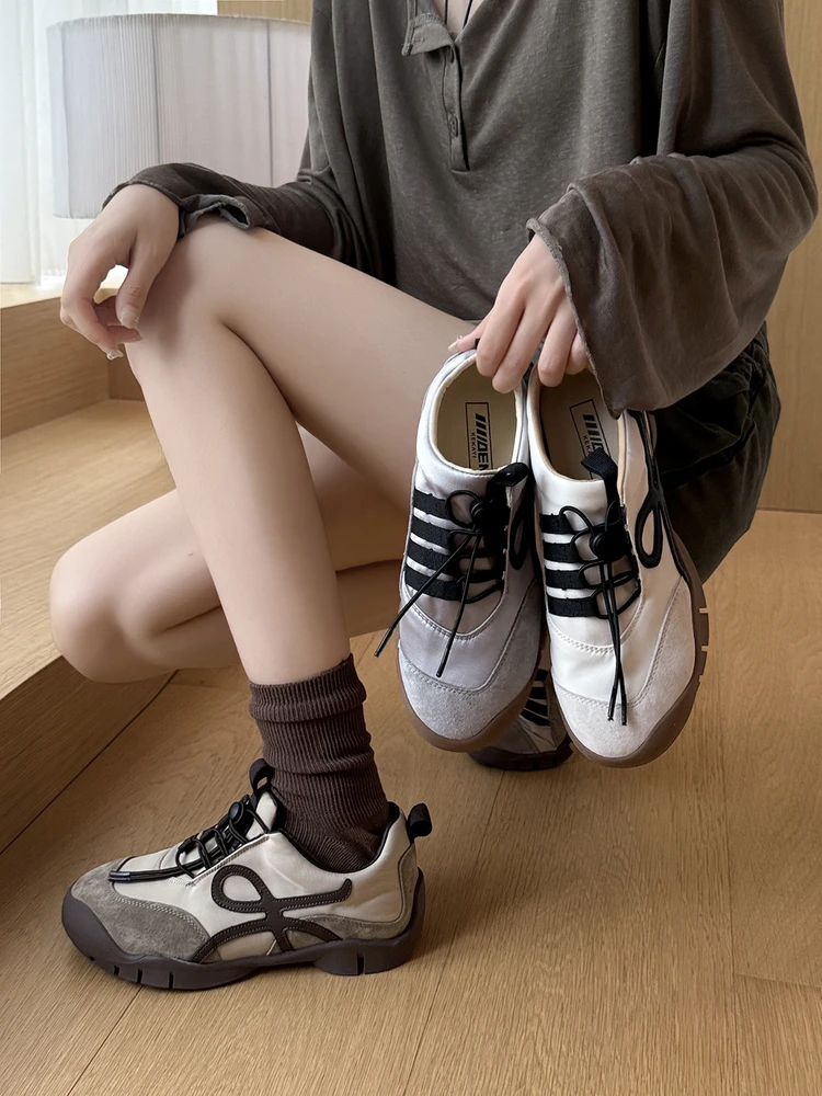 2025夏季新款厚底芭蕾德训鞋女棕色抽绳运动阿甘老爹鞋小众休闲鞋