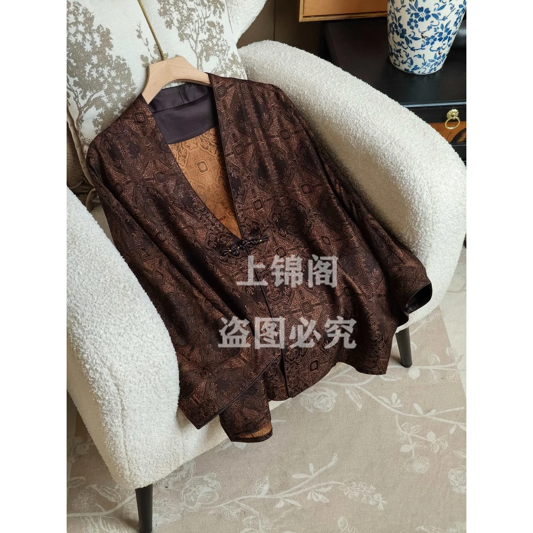 650新中式V领碎花上衣时尚百搭复古显瘦休闲设计感气质中国风女装