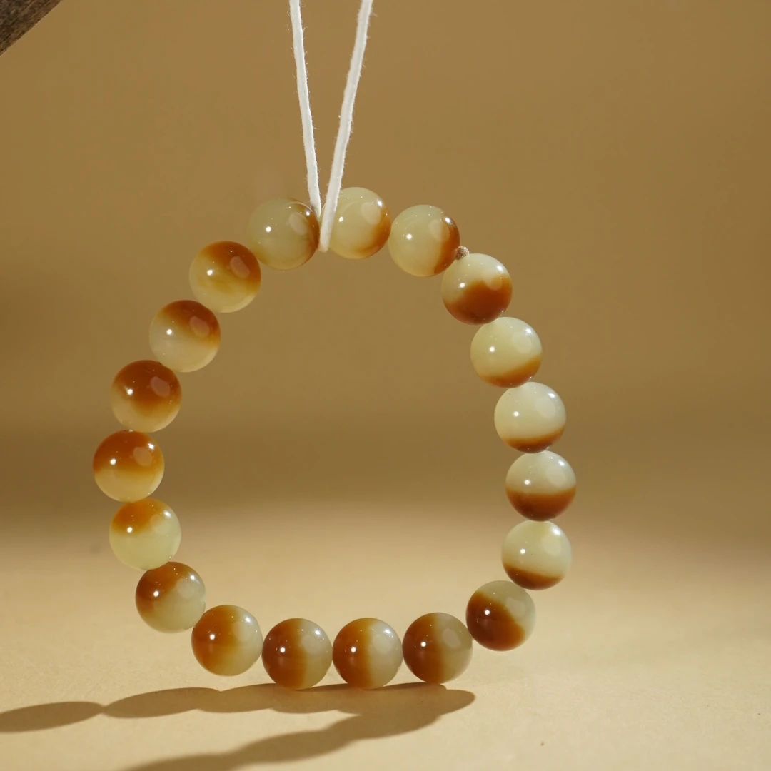 HE50030和田玉糖白圆珠手串