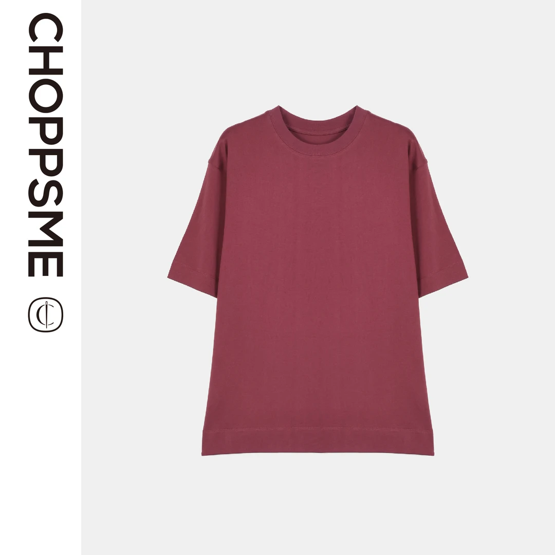 巧珀思｜13394纯棉净色百搭时尚酒红色落肩袖宽松圆领短袖T恤夏季