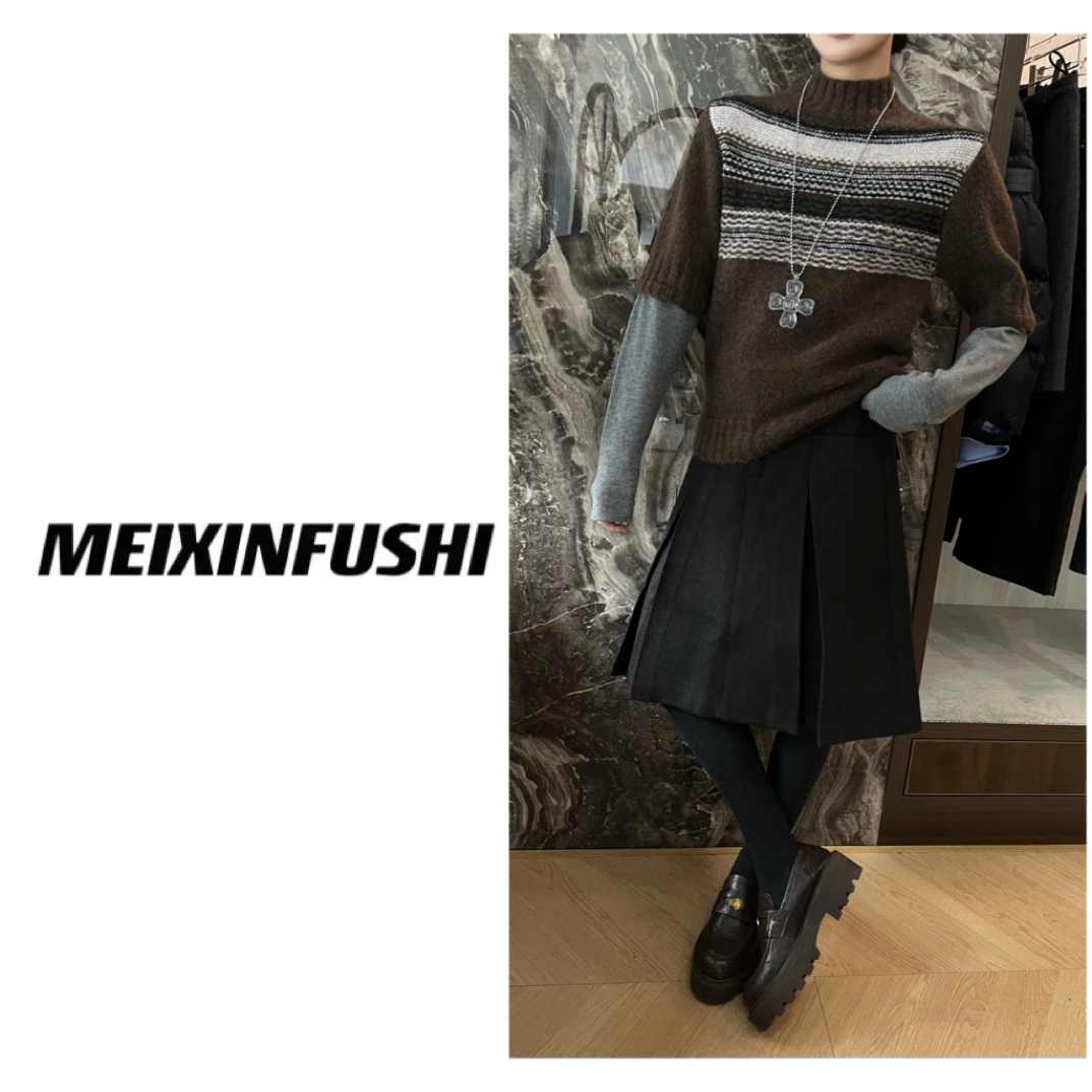 【Mei Xin】袖子拼接设计毛衣假两件/0633/D
