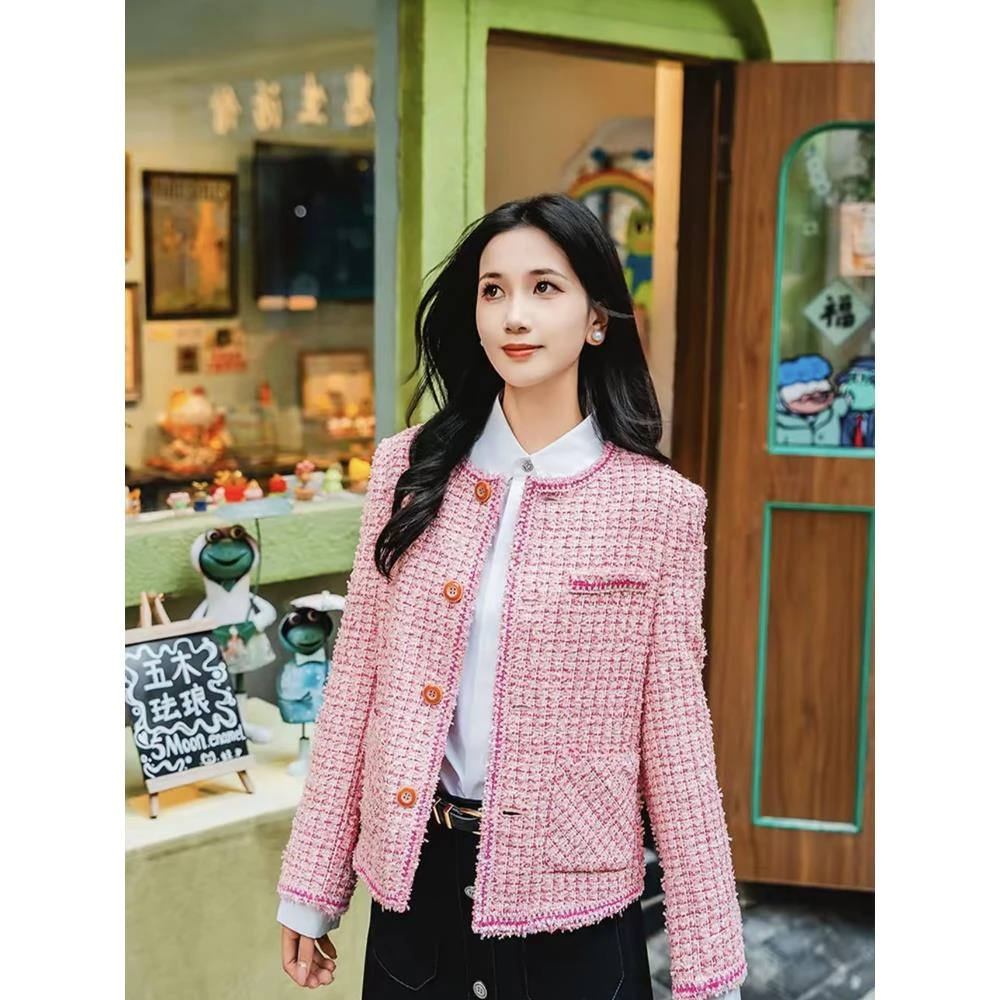 职业阿玛诗官方2025秋冬季新款官网正品气质粗花呢小香风外套女