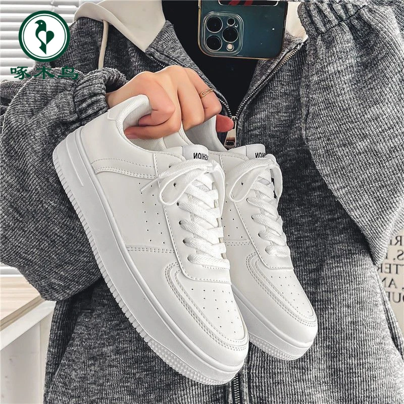 【正品】啄木鸟小白鞋男春季透气青少年休闲百搭男鞋2024新款学生纯