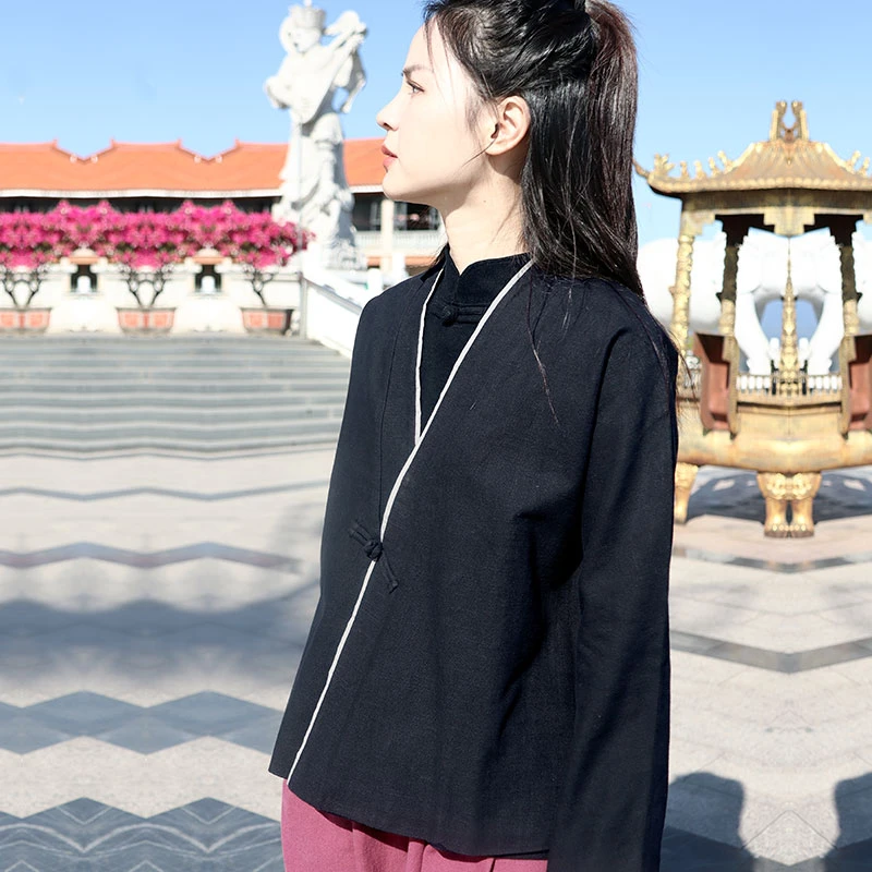 苇素棉麻文艺范原创中式女装佛系禅意亚麻上衣高端盘扣外套冬禅服