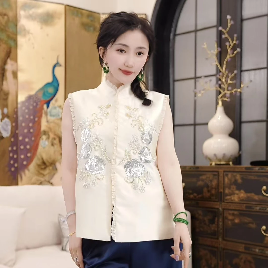 Betty Bairn【花间集】新中式桑蚕丝羊毛刺绣马甲25B-BW9037