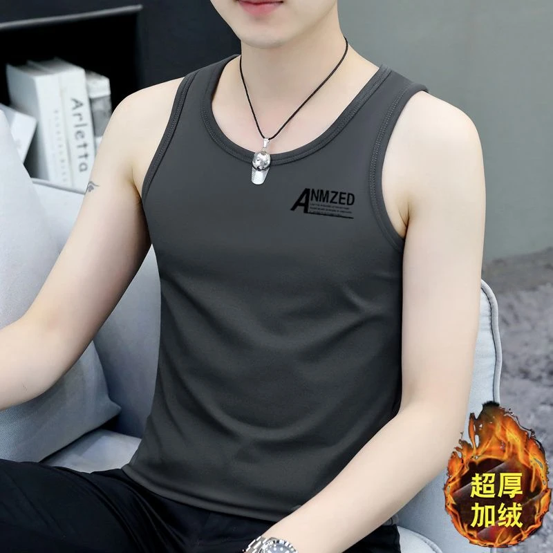 2025新款保暖背心男士冬季新款加绒加厚内搭印花无袖圆领防寒马甲