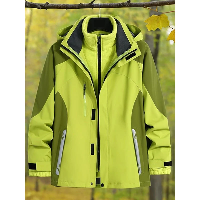 冲锋衣女三合一连帽外套2025年冬季新款户外防风防泼水大码登山服