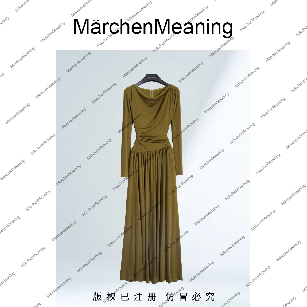 2025秋季新款荡领定纺纱线显瘦轻奢长袖气质连衣裙赵