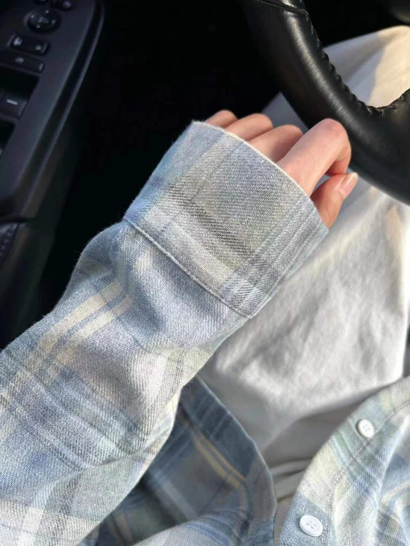 小个子韩系纯棉格子衬衫女宽松慵懒风遮肉长袖衬衣外穿上衣ins潮