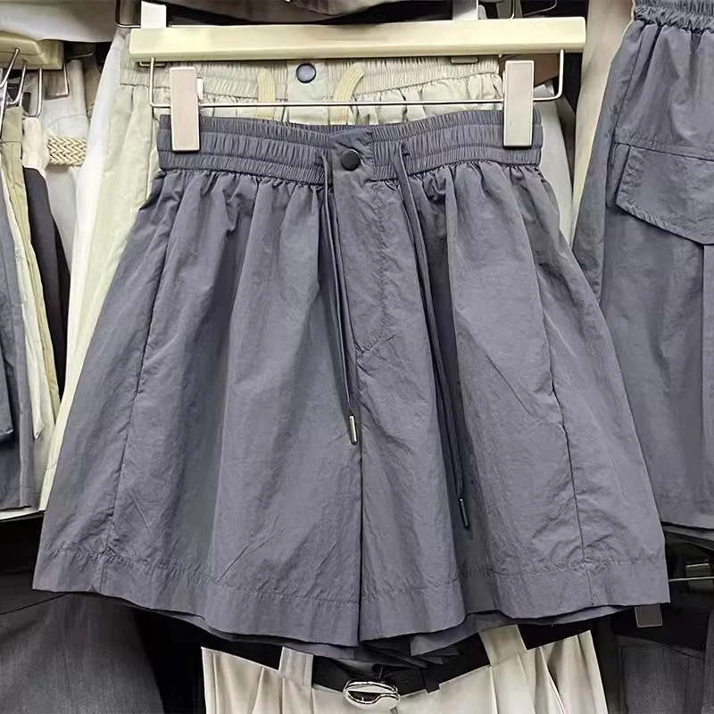 冰丝速干外穿短裤女夏季纯色宽松阔腿裤韩版休闲高腰松紧腰热裤子