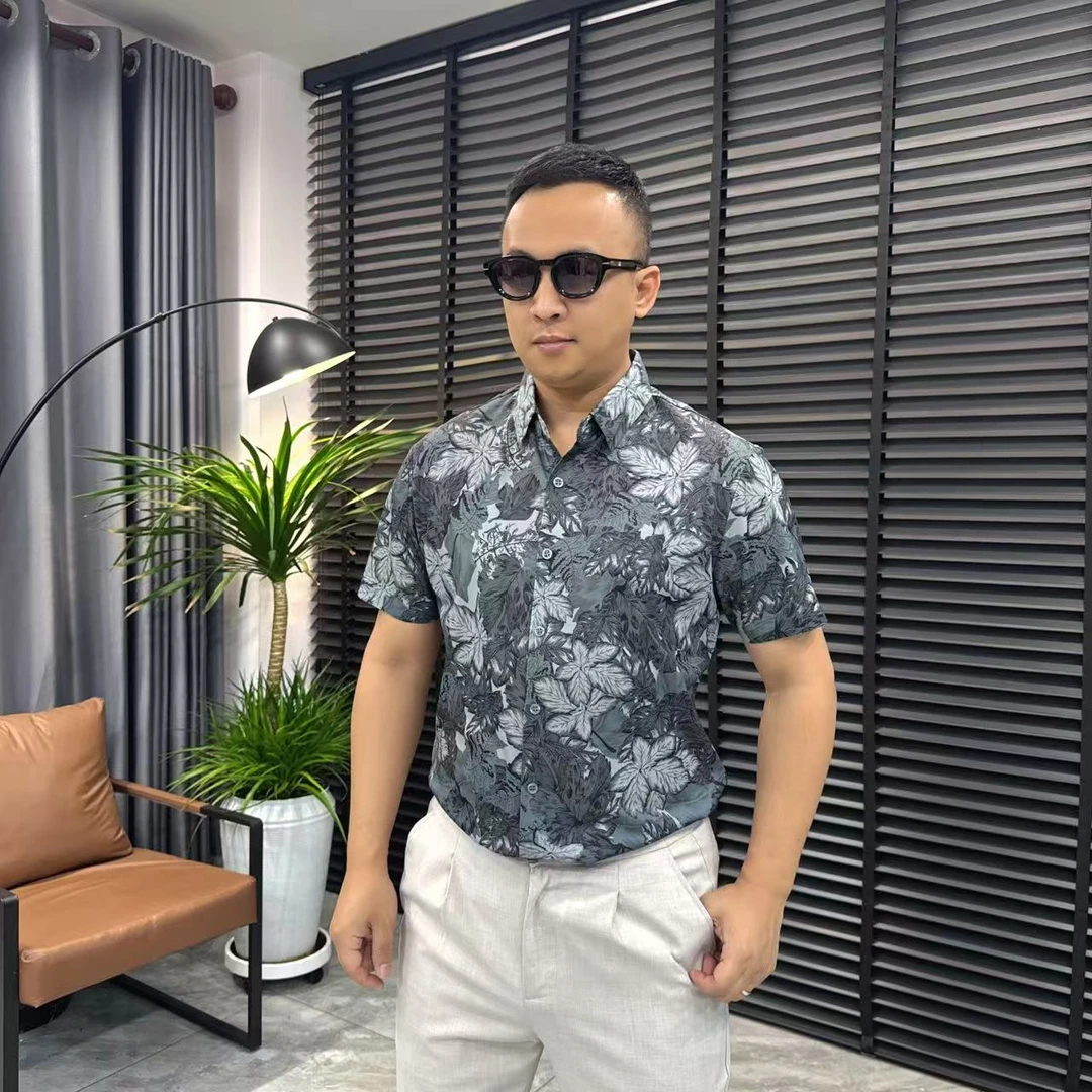 张先生欧货•215839男士春夏款透气轻奢时尚潮流休闲提花短袖衬衫