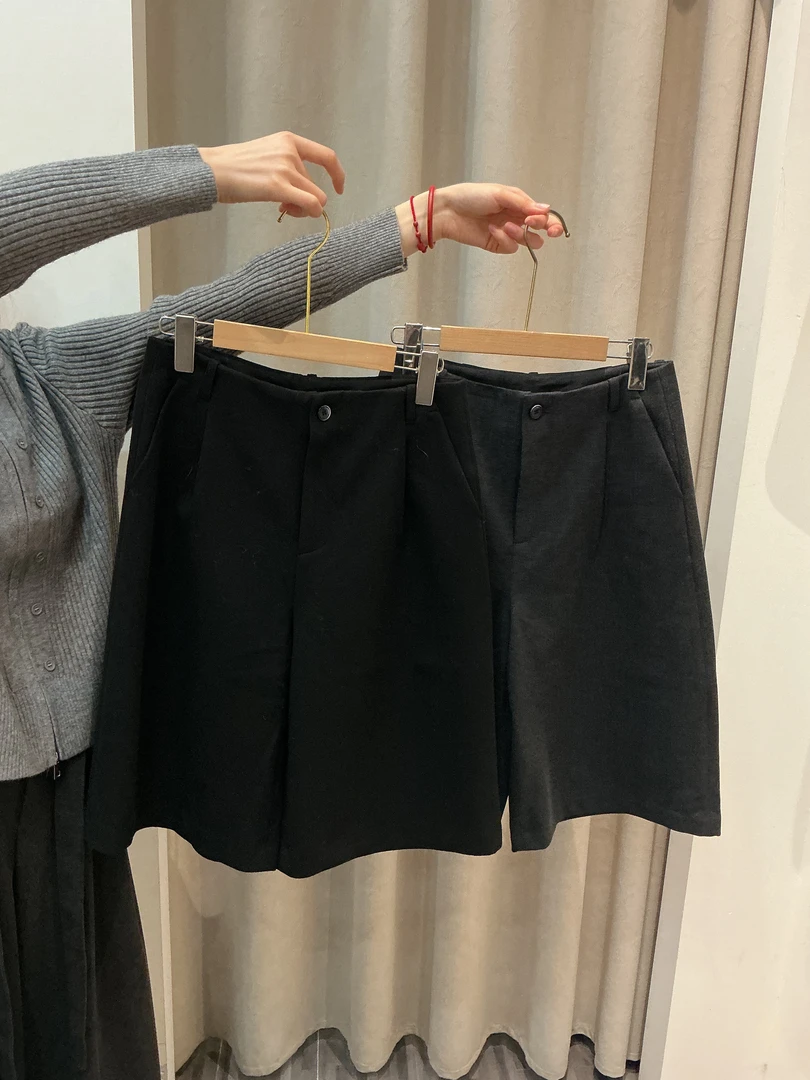 秋冬五分裤厚款极简风短裤高腰韩版显瘦休闲裤