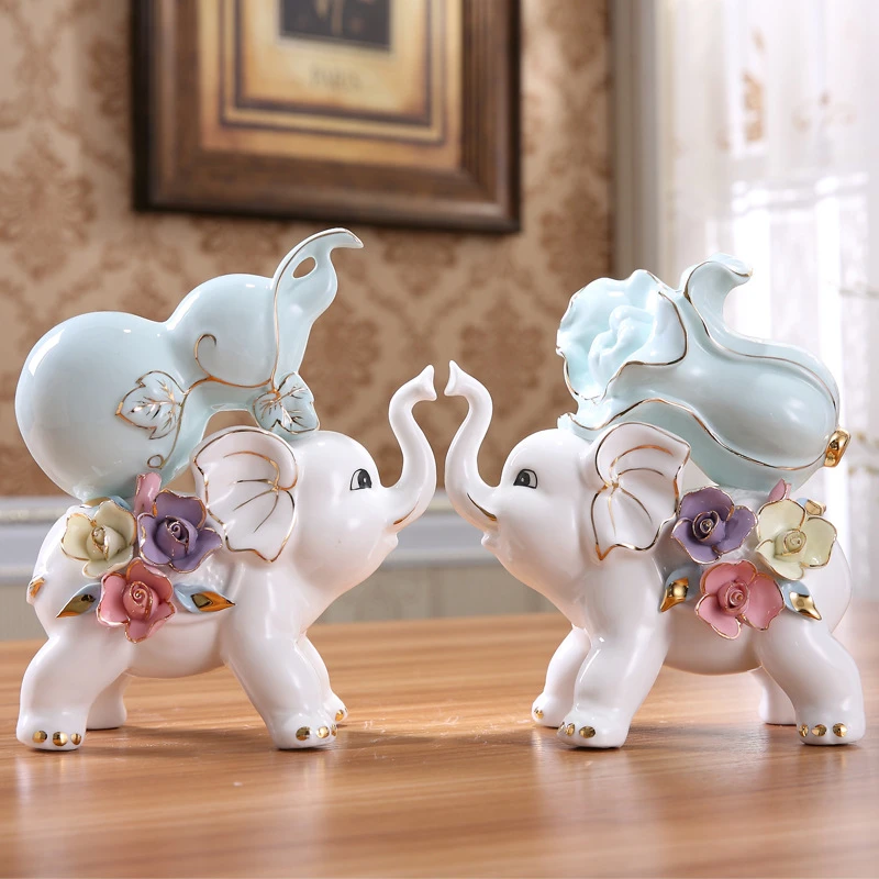 陶瓷大象摆件招财风水小象客厅电视柜酒柜装饰品摆设乔迁新居礼品