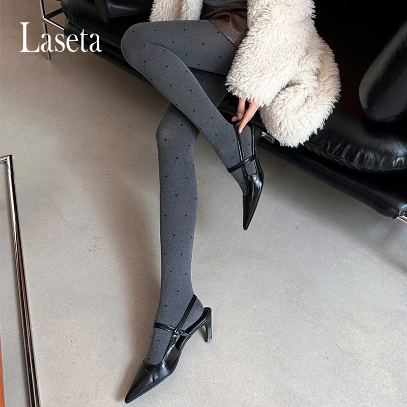 Laseta兰妲秋冬加厚波点打底裤高腰无痕裆纯色连裤袜时尚百搭