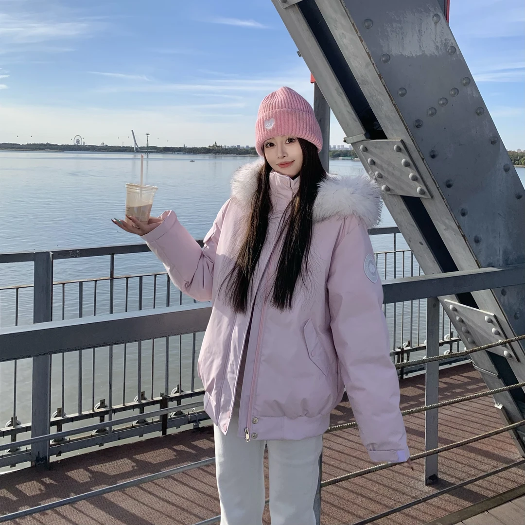 3MER  自制90白鸭绒大毛领派克情侣羽绒服