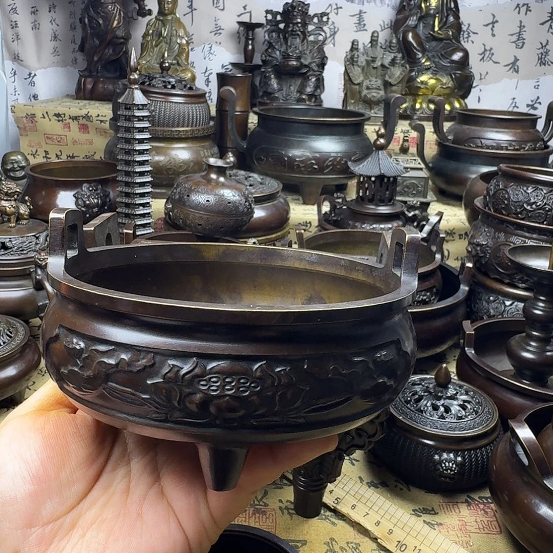 14.5公分荷花直耳炉纯铜