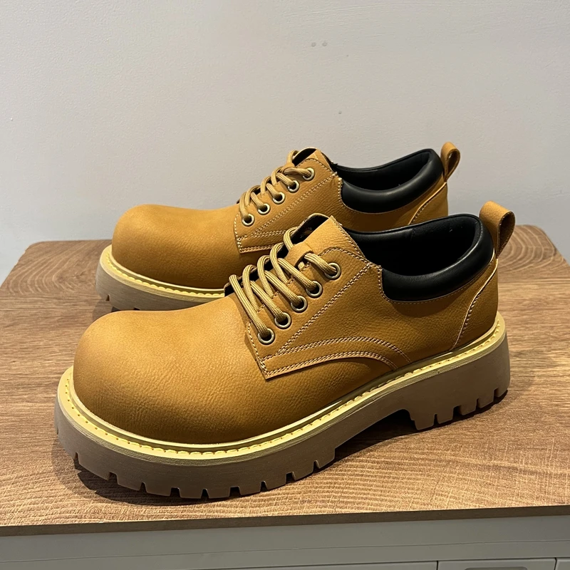 2025春夏款大黄靴马丁鞋时尚复古百搭休闲舒适男鞋增高厚底德比鞋