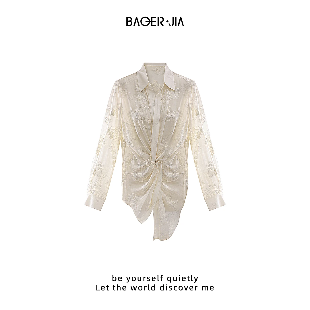 25-宝儿家含幂BK68225103春季新款穿搭桑蚕丝乔其花朵刺绣衬衫