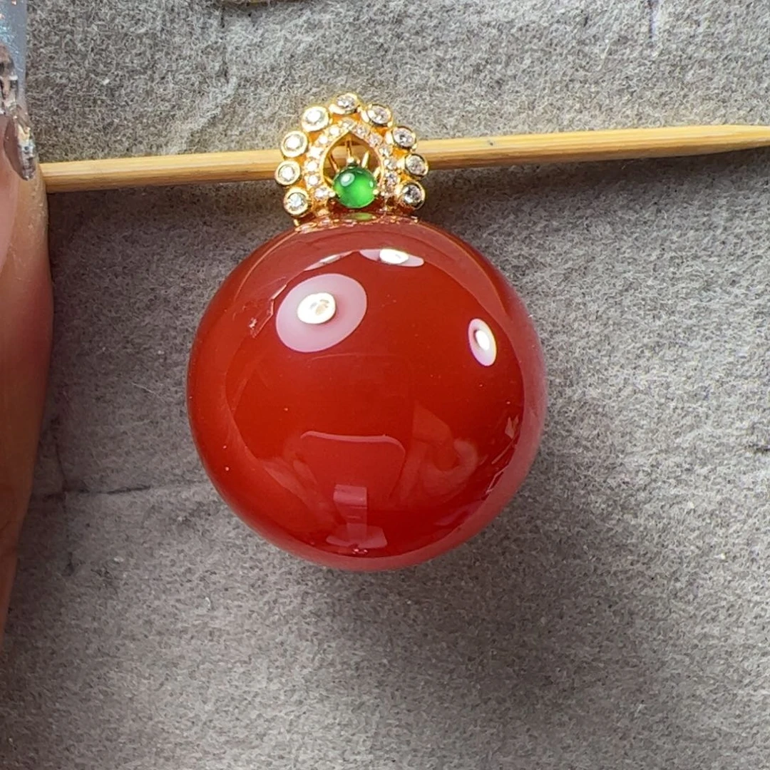 南红玛瑙锁骨珠19➕18K金镶嵌