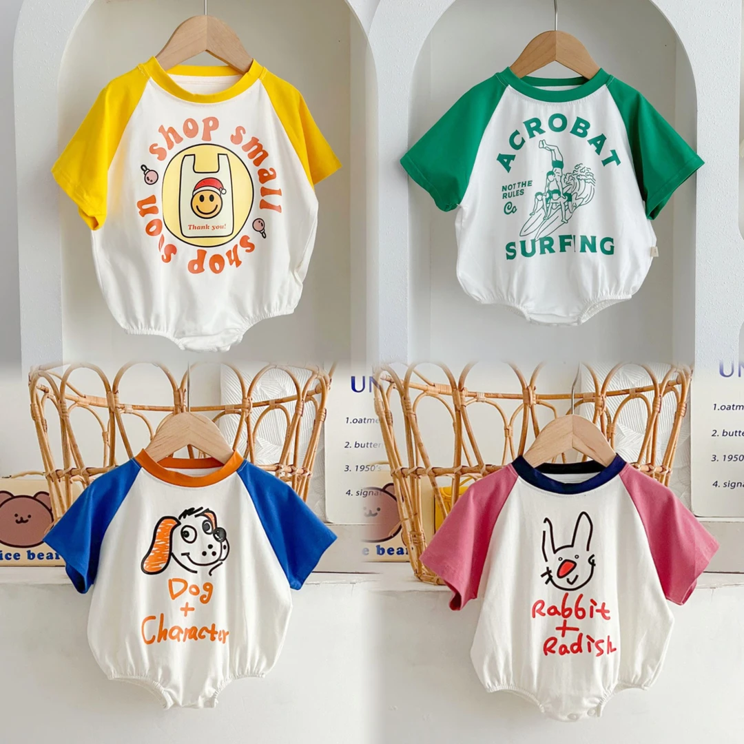 酷娃米 (原创版权）潮款男女宝三角包屁衣 夏天冲浪英文字母哈衣