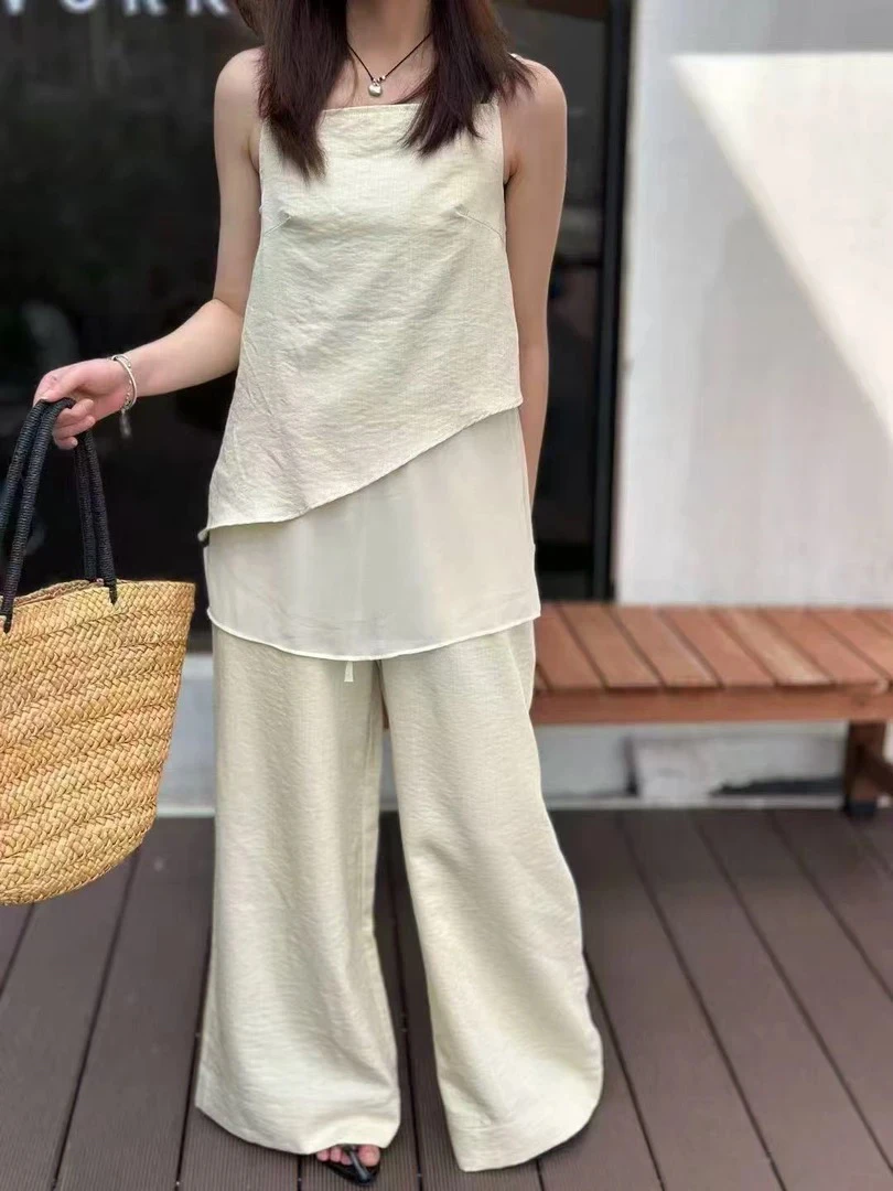 花花家时尚新款吊带上衣阔腿裤套装（22307）