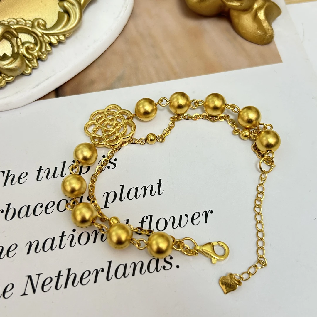 足金999黄金5D无氰时尚硬金工艺气质山茶花手链15.62